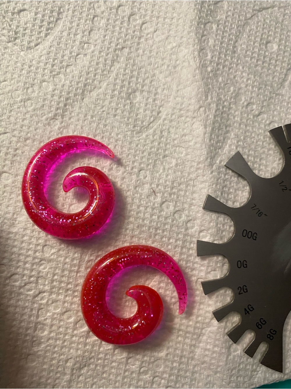 Pink Glitter Spiral Ear Gauges - Double Flare Swirls